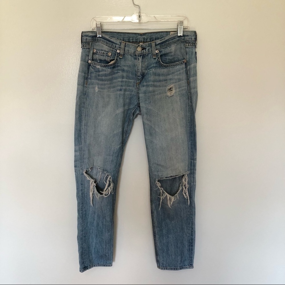 Rag & Bone Boyfriend Jeans Moss Wash with Holes Lightwash Blue 26